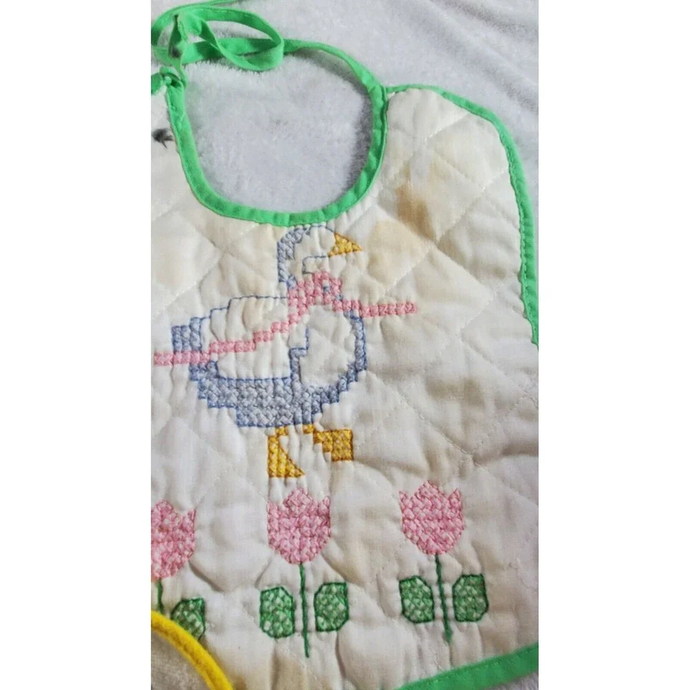 5 Vintage Pre Owned Iridescent Flower Duck Tuesday Wednesday Sheep Baby Bibs